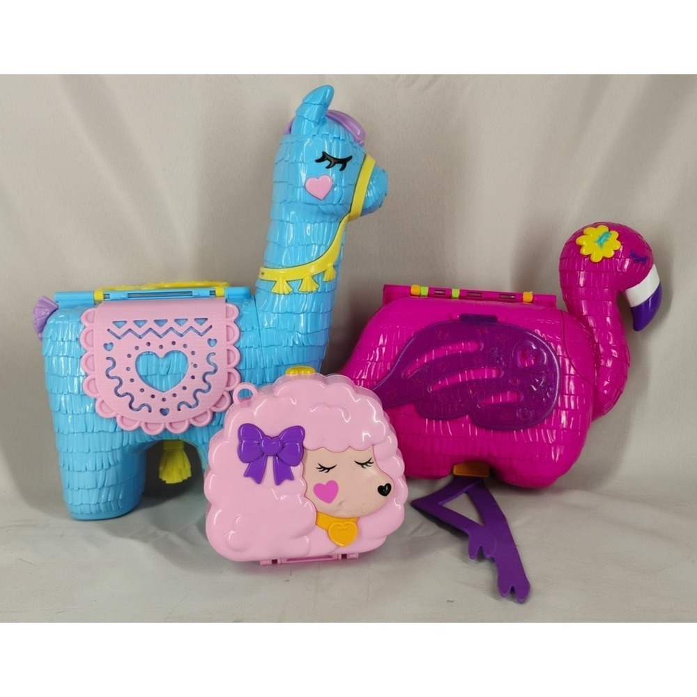 Vintage POLLY POCKET Playsets NO ACCESSORIES Flamingo, Party Llama, Pink Poodle